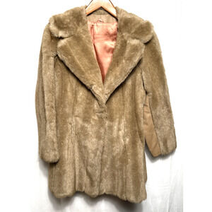Vintage Faux Fur Coat Light Brown Tissavel France Women's Size 10 Medium FLAWS